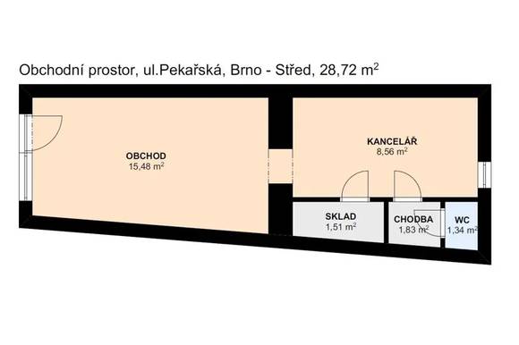 Podnájem obchodních prostor s výlohami, 29 m2, Brno - střed - Staré Brno, ul. Pekařská