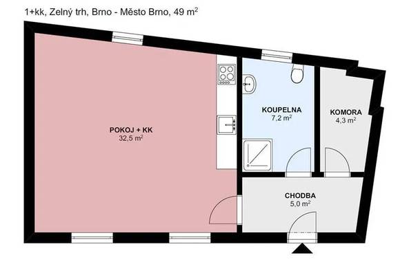 Podnájem slunného bytu/ateliéru 1+kk v srdci Brna, ul. Zelný trh, po kompletní rekonstrukci