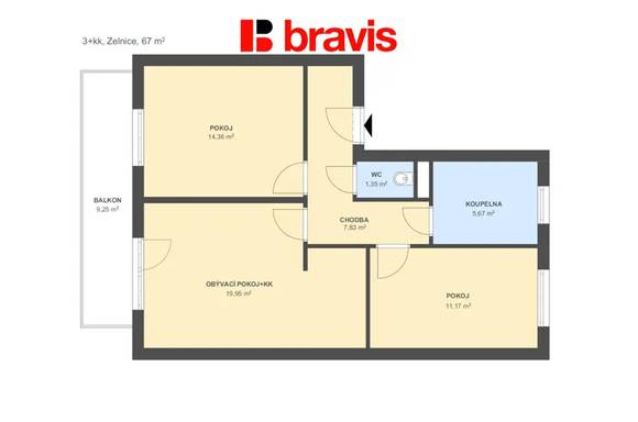 Prodej krásného bytu 3+kk ve Slavkově u Brna, parkování, balkon, sklep