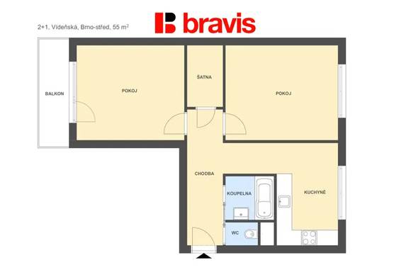 Pronájem bytu 2+1, ul. Vídeňská, Brno - Štýřice, po rekonstrukci, balkon, šatna