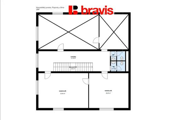 Podnájem kanceláře 59,9 m² v nové administrativní budově v Popůvkách u Brna
