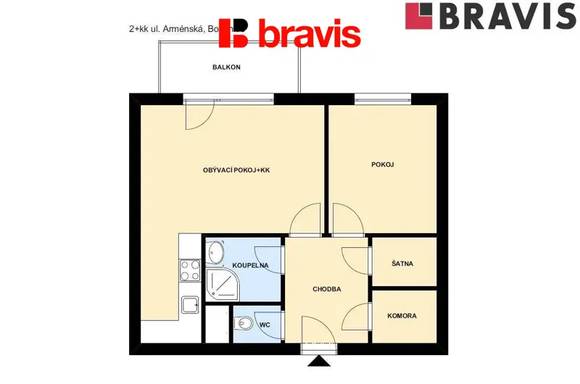 Pronájem bytu 2+kk, Brno - Bohunice, ul. Arménská, šatna, komora, lodžie