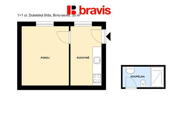Pronájem zařízeného bytu 1+1, Brno - Husovice, ul. Dukelská