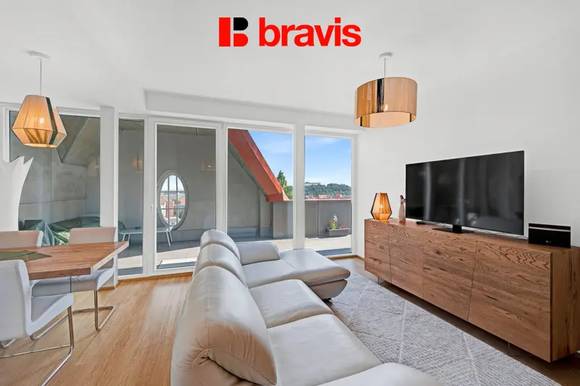 Prodej nadstandartního bytu 4+kk, ul. Kotlářská, Brno - Veveří, terasa, balkon, garážové stání, sklep
