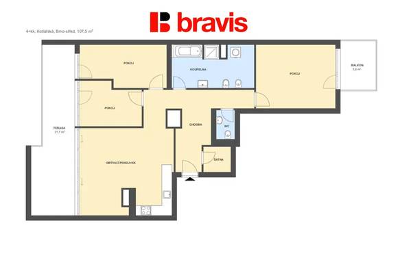 Prodej nadstandartního bytu 4+kk, ul. Kotlářská, Brno - Veveří, terasa, balkon, garážové stání, sklep