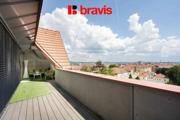 Prodej nadstandartního bytu 4+kk, ul. Kotlářská, Brno - Veveří, terasa, balkon, garážové stání, sklep