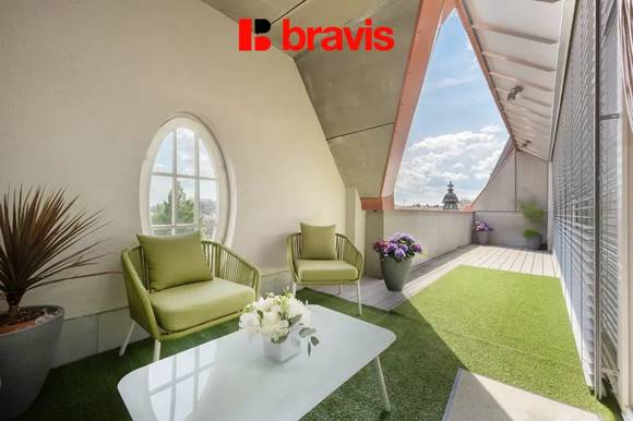 Prodej nadstandartního bytu 4+kk, ul. Kotlářská, Brno - Veveří, terasa, balkon, garážové stání, sklep