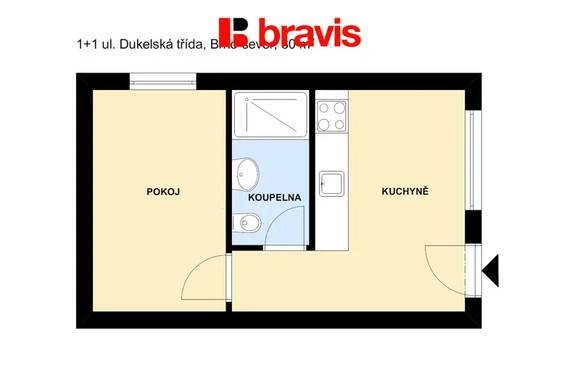 Pronájem bytu 1+1, ulice Dukelská třída, Brno - Husovice, po rekonstrukci