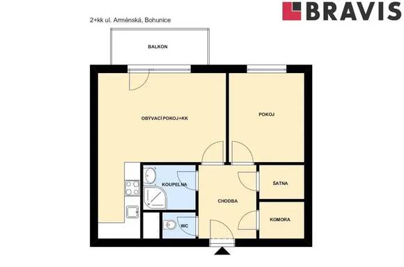 Pronájem bytu 2+kk, Brno - Bohunice, ul. Arménská, šatna, komora, lodžie