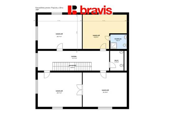 Podnájem kanceláře 29,5m² v nové administrativní budově v Popůvkách u Brna