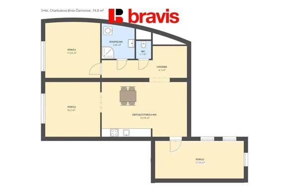 Pronájem bytu 3+kk, ul. Charbulova, Brno - Černovice, klimatizace