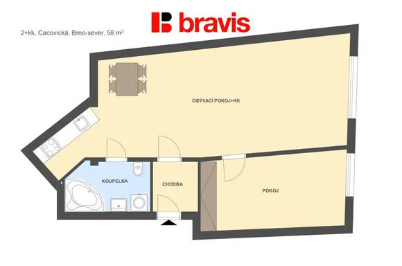 Pronájem byty 2+kk, ul. Cacovická, Brno - Husovice, klimatizace