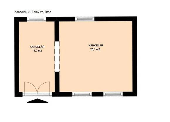 Pronájem reprezentativní kanceláře, 25,1 m2 + 12,95 m2, v historickém jádru Brna na Zelném trhu
