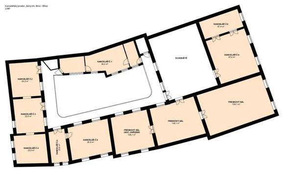Pronájem reprezentativní kanceláře, 25,1 m2 + 12,95 m2, v historickém jádru Brna na Zelném trhu
