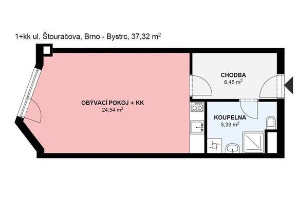 Podnájem bytu 1+kk, ulice Adamcova, Brno - Bystrc, částečně zařízený, novostavba, sklep