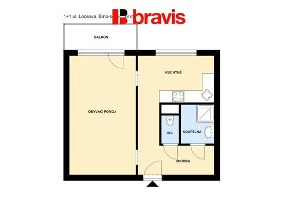 Pronájem bytu 1+1, ul. Loosova, Brno - Lesná, sklep, po rekonstrukci, zařízený