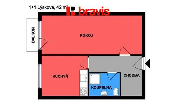 Pronájem bytu 1+1,  Brno - Bystrc, ulice Lýskova, balkon