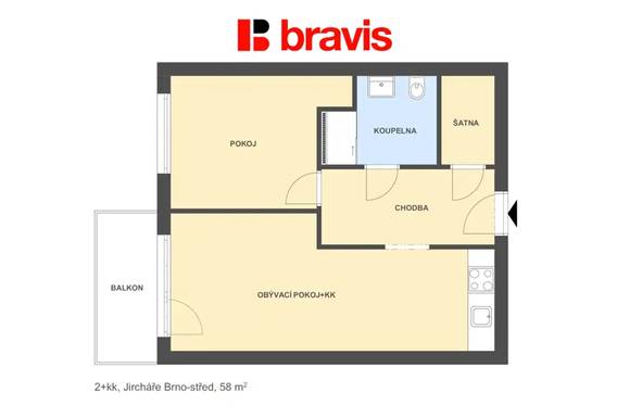 Prodej bytové jednotky 2+kk, ul. Jircháře, Brno- Staré Brno, po celkové rekonstrukci, sklep, šatna