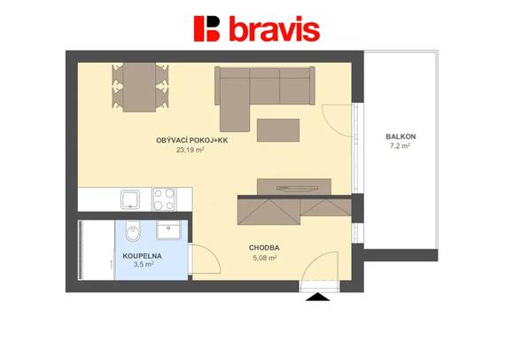 Prodej bytu 1+kk, Brno - Trnitá, ulice Stavební, balkon, sklep
