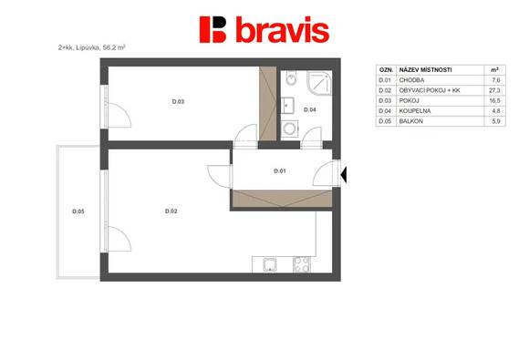 Prodej moderní novostavby bytu 2+kk, Lipůvka u Brna, balkon, parkovací stání a sklep v ceně