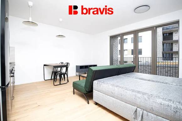 Pronájem novostavby 1+kk, Brno - Zábrdovice, ulice Bratislavská, lodžie, zařízené