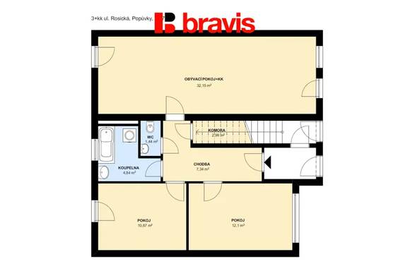 Pronájem zařízeného bytu 3+kk, ul. Rosická, Brno - Popůvky, zařízený, zahrádka s posezením a 2 parkovací stání v ceně