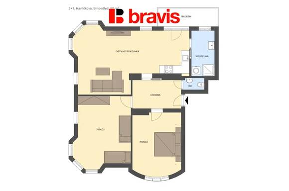 Pronájem bytu 3+kk, Brno  - Stránice, Havlíčkova ul., klimatizace, balkon, sklep, parkovací stání