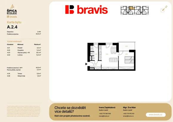 Prodej moderní, nízkoenergetické novostavby, byt 2+kk, 53,9 m², Tuřany, sklep, parkování v ceně!