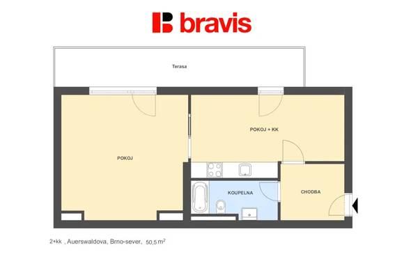 Podnájem bytu 2+kk, Brno - Zábrdovice, ul. Auerswaldova, novostavba, terasa, garážové stání, první nájemník