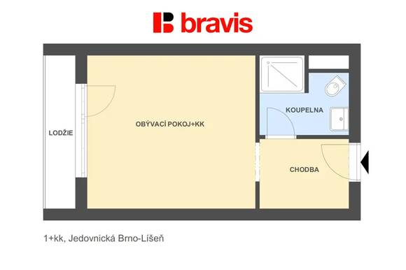 Prodej bytu 1+kk, ul. Jedovnická, Brno - Líšeň, zařízený, lodžie