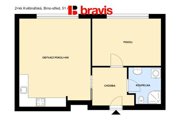 Pronájem bytu 2+kk,  51 m²,  Brno-město, ulice Květinářská