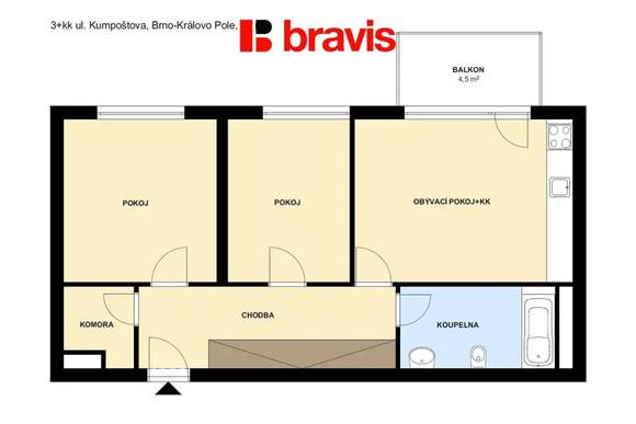 Pronájem bytu 3+kk, Brno - Sadová, ulice Kumpoštova, rezidence Kociánka, balkon, sklep, vyhledávaná lokalita