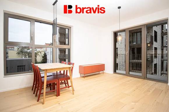 Pronájem novostavby 2+kk, Brno - Zábrdovice, ul. Bratislavská, Pekárenský Dvůr, balkon, sklep, garážové stání