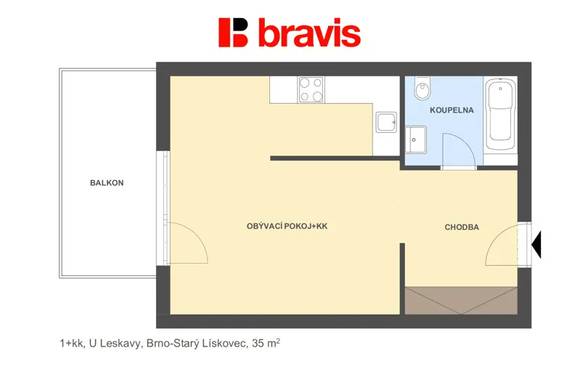 Pronájem bytu 1+kk, ulice U Leskavy, Brno - Starý Lískovec, balkon, sklep