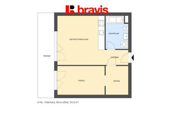 Pronájem bytu 2+kk, Brno - Štýřice, ul. Vídeňská, novostavba, terasa, garážové stání