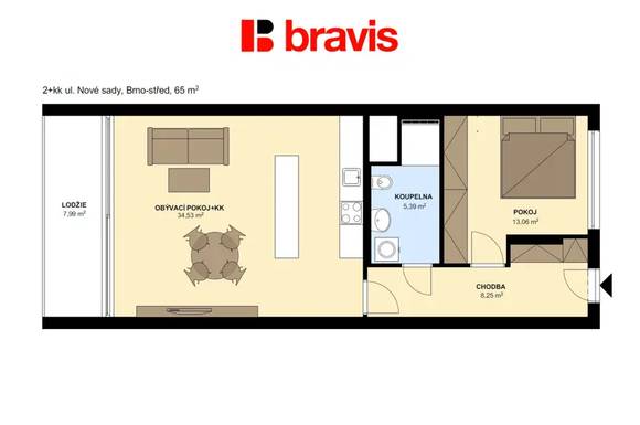 Pronájem bytu 2+kk, rezidence „INSADY“ na ul. Nové sady, relaxační zahrada, novostavba, chytrá domácnost, rekuperace, klimatizace, lodžie, sklep