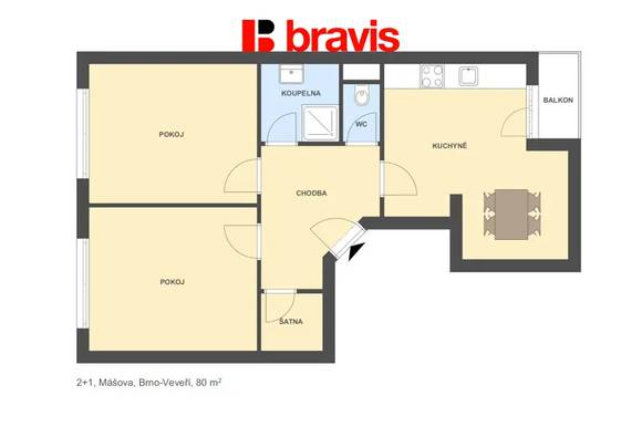 Pronájem bytu 2+1, Brno - Střed, ul. Mášova, po kompletní rekonstrukci, sklep, balkon