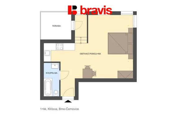 Pronájem bytu 1+kk, Brno - Černovice, ulice Klíčova, lodžie, sklep