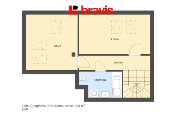 Pronájem bytu 3+kk, Brno - Kohoutovice, ul. Chopinova, po kompletní rekonstrukci, balkon, první nájemník