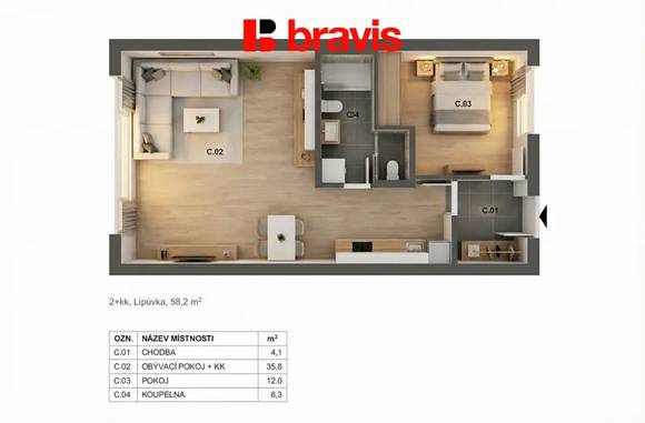 Prodej moderní novostavby ateliéru 2+kk, 60,2m, Lipůvka u Brna, parkovací stání v ceně, předzahrádka