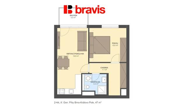 Pronájem bytu 2+kk, ul. Tř. Generála Píky, Brno - Černá Pole, garážové stání, sklep, internet, výhoda prvního nájemce