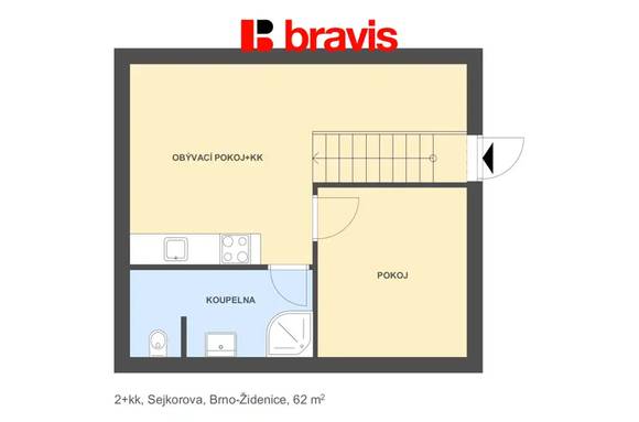Pronájem bytu 2+kk v rodinném domě, ul. Sejkorova Brno - Židenice, bezproblémové parkování