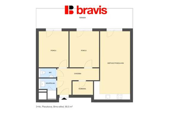 Prodej bytu 3+kk, Palác Trnitá, ul. Placzkova, novostavba, garážové stání, terasa