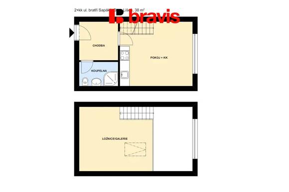 Duplex apartment 2+kk for rent, Bratří Sapáků street, Brno - Líšeň, cellar, parking space