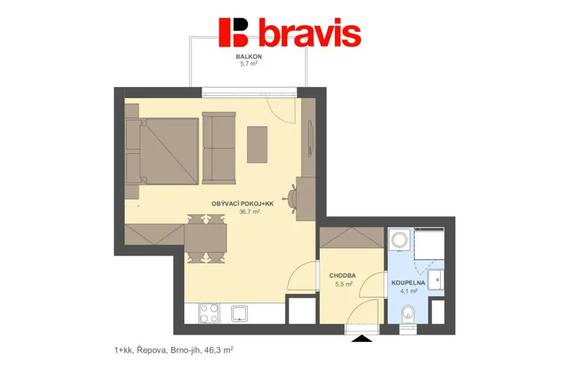 Pronájem bytu 1+kk, ulice Řepova, parkovací stání v ceně, terasa, novostavba, sklep