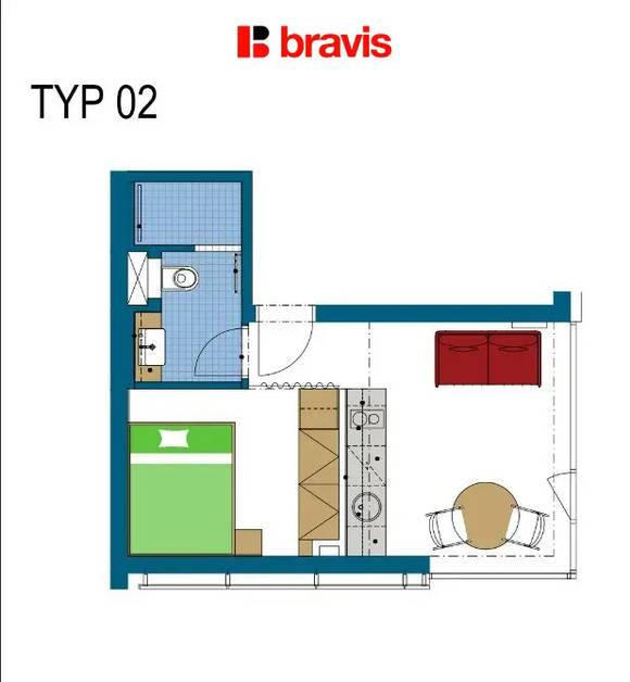 Pronájem 1+kk s balkonem, Brno - Trnitá, ulice Dornych, polyfunkční rezidence