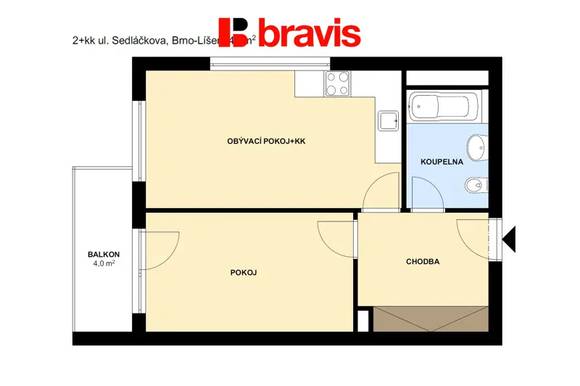 Pronájem bytu 2+kk, ulice Sedláčkova, Brno Líšeň, balkón, sklep