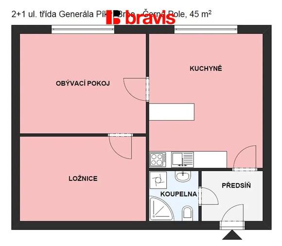 Pronájem bytu 2+1, Brno - Černá Pole, ul. tř. Generála Píky, zařízený, sklepní kóje