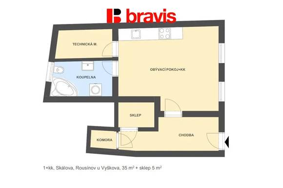 Pronájem bytu 1+kk, ul. Skálova, Rousínov, samostatný vstup, částečně zařízený, internet v ceně