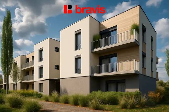 Prodej moderní, nízkoenergetické novostavby, byt 4+kk, 80,6m², Tuřany, zahrada 57,6m², dvě terasy, možnost sklepa a parkování